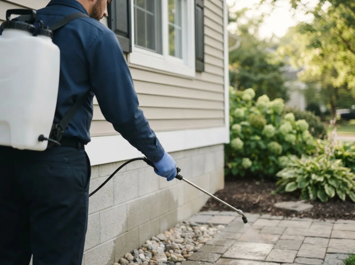 Pest control technician inspecting a home in Stetson, ME